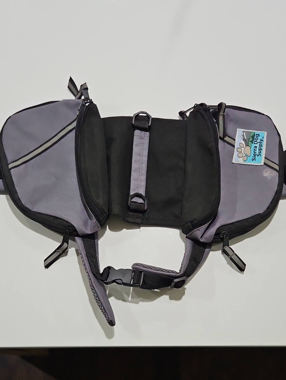 Gray & Black Dog Saddle Bag Harness. Sz Sm